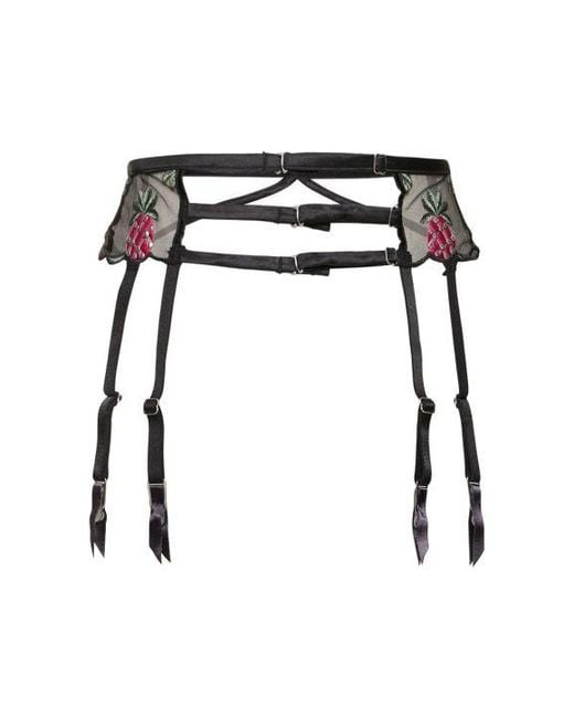 Fleur du Mal Black Bondage Pineapple Suspender Belt