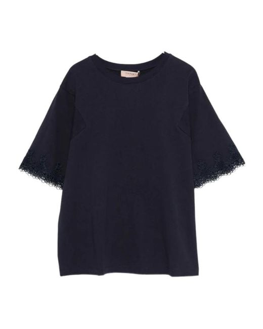 Twinset Blue Lace-Trim T-Shirt