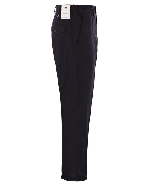 Pt Pantaloni Blue Pt Torino Elastic Waistband Trousers for men