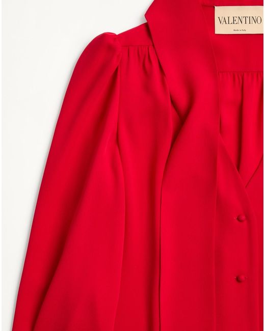 Valentino Red V-Neck Button-Up Blouse