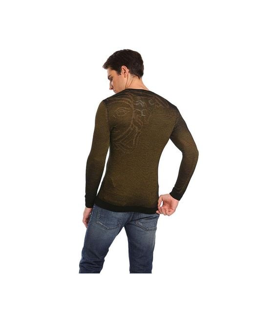 Versace Brown Striped Slim Pullover for men