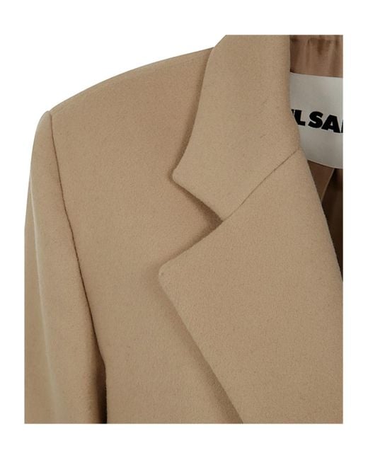 Jil Sander Natural Double Breasted Tailored Coat