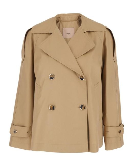 Twinset Natural Double-Breasted Short Coat