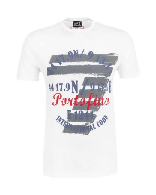 EA7 White Printed Round-Necked T-Shirt for men