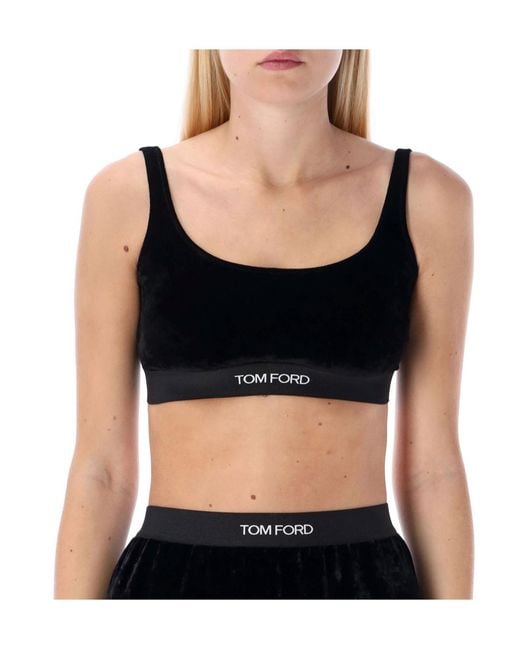 Tom Ford Black Stretch Lustrous Velour Signature Bralette