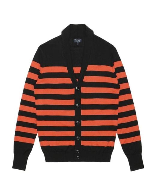 Armani Jeans Red Striped Knitted Cardigan for men