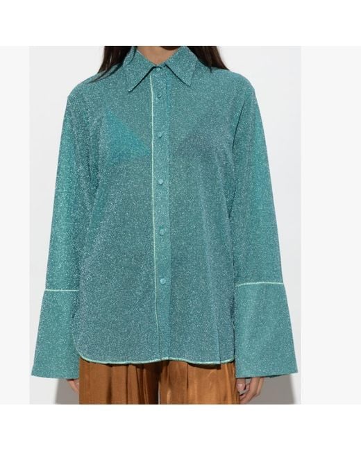 Oseree Blue Oséree Lurex Oversized Shirt