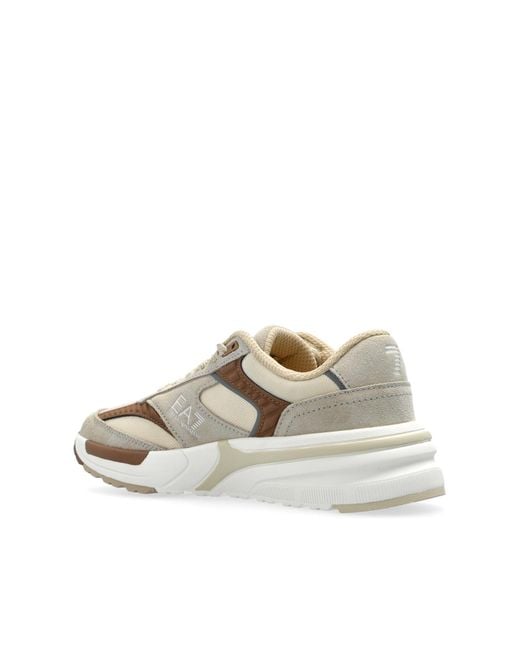 EA7 White Logo-Embossed Lace-Up Sneakers