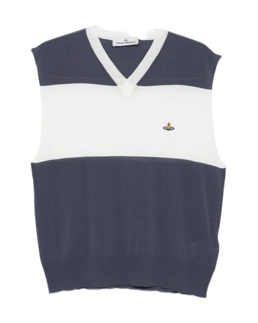 Vivienne Westwood Blue Sleeveless V-Neck Knit Top for men