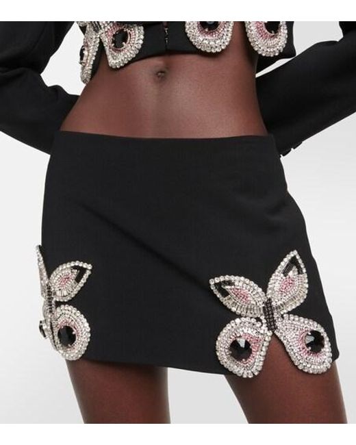 Area Black Embellished Wool Miniskirt