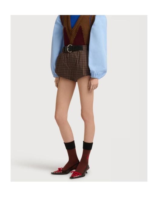Marni Brown Poplin Bloomers With Checked Pattern