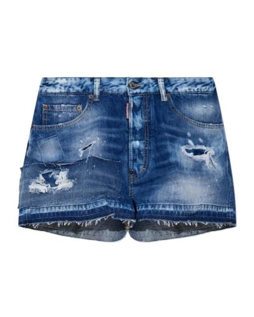 DSquared² Blue Distressed Denim Shorts