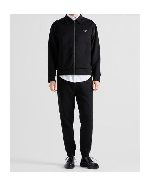 Prada Black Technical Fleece Trousers With Duchesse Details for men