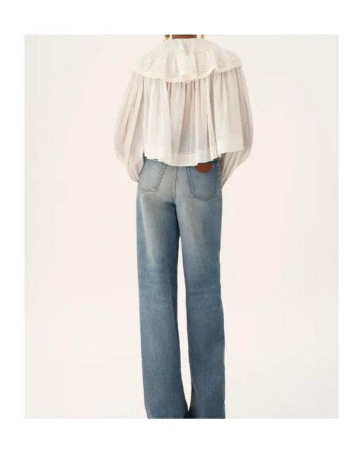Chloé White Cotton Voile And Lace Cropped Ruffle Top