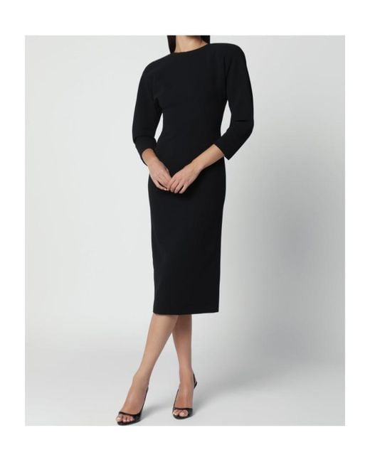 ANDAMANE Black Midi Dress With Rounded Shoulders
