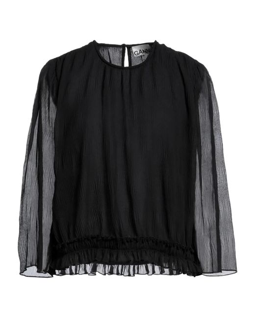 Ganni Black Solid-Color Chiffon Top