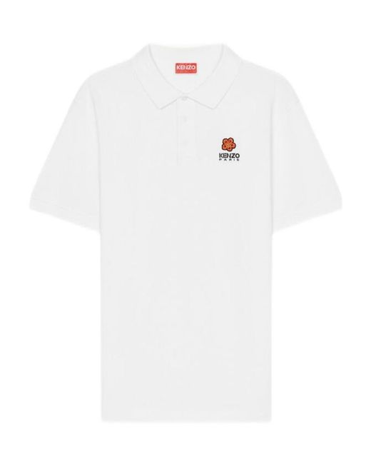 KENZO White Logo Embroidered Short-Sleeved Polo Shirt for men