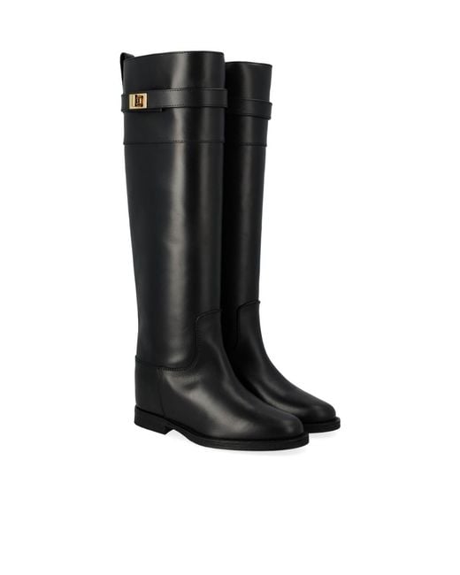 Via Roma 15 Black Logo Plaque Knee-High Boots