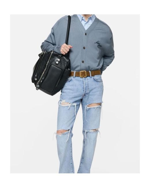 Acne Blue Silk V-Neck Cardigan for men
