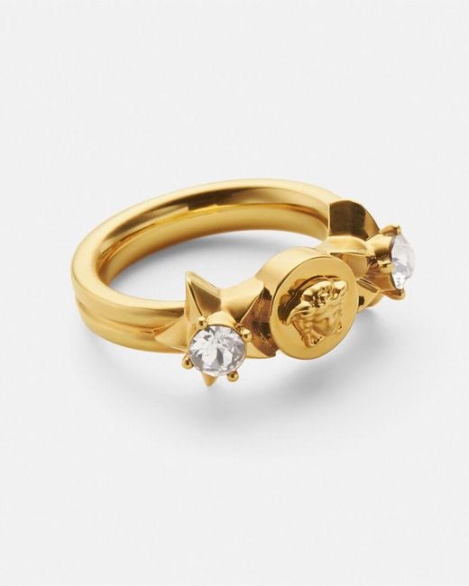 Versace Metallic Logo-Engraved Embellished Ring