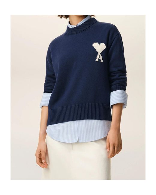 AMI Blue Ami Ami De Coeur Crewneck Jumper for men