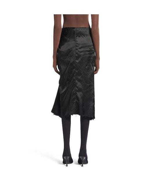 Balenciaga Black Satin Gathered Midi Skirt
