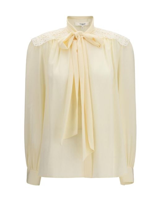 Chloé Natural Chloé Bow-Detailed Blouse
