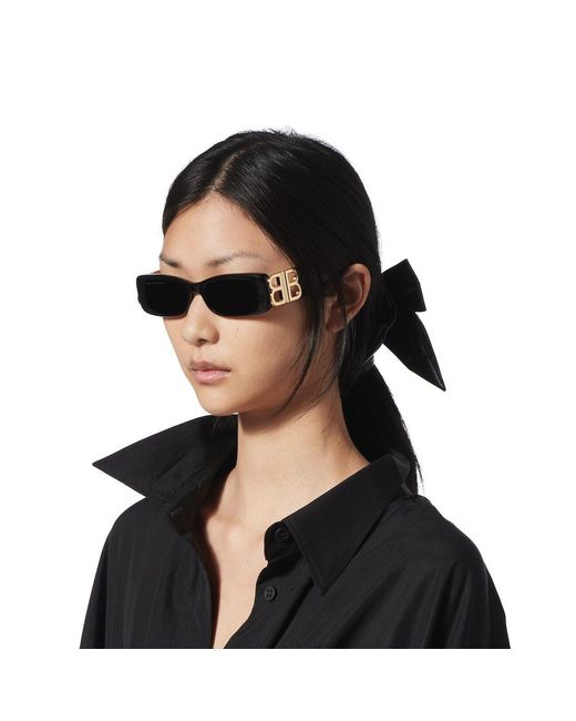 Balenciaga White Dynasty Logo Rectangle Sunglasses