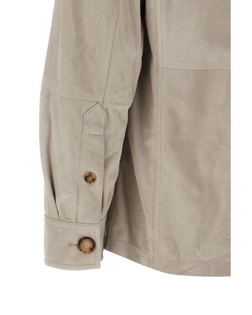 Brunello Cucinelli White Buttoned Leather Shirt Jacket for men