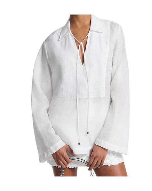 MICHAEL Michael Kors White Collared Tunic Top