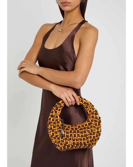 Staud Brown Reef Beaded Top Handle Bag