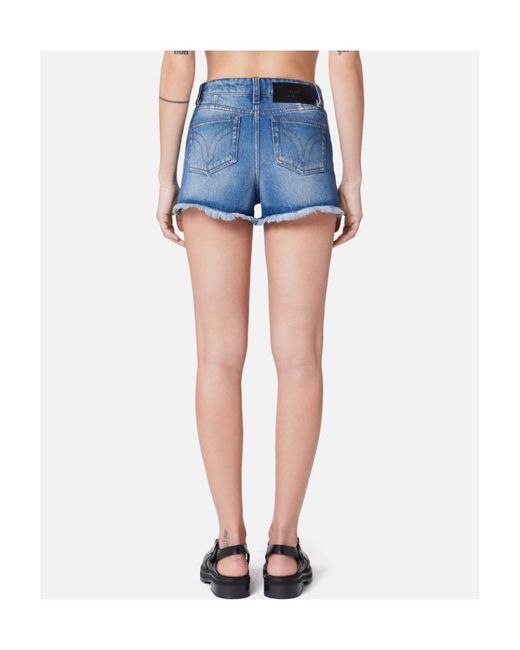 AMI Blue Mid-Rise Frayed Denim Mini Shorts