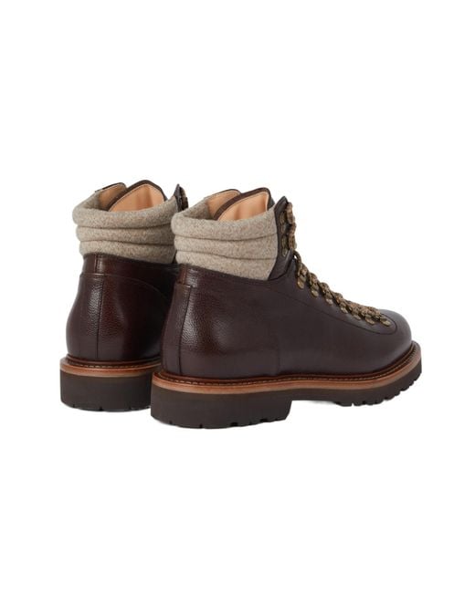 Brunello Cucinelli Brown Round Toe Lace-Up Ankle Boots for men
