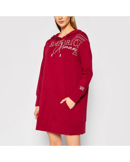 EA7 Red Logo Hooded Dress