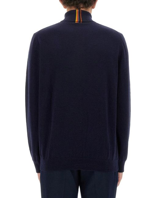 Paul Smith Blue Artist Stripe Roll Neck Jumper for men