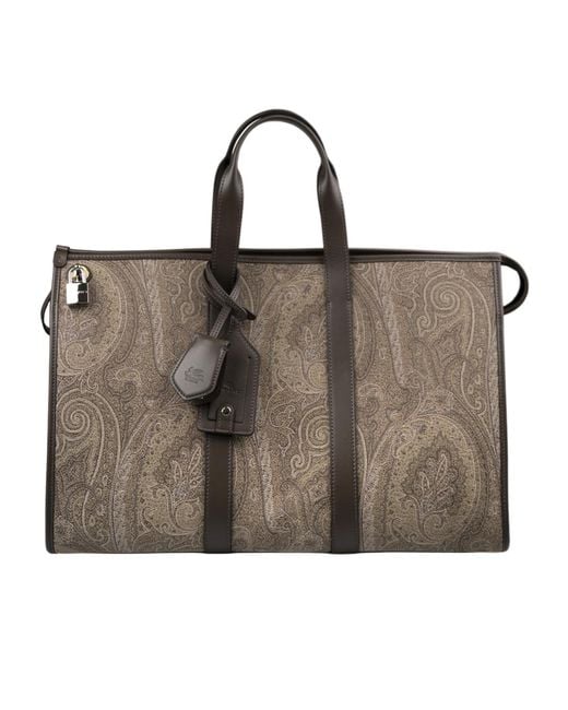 Etro Brown Paisley Printed Travel Bag for men