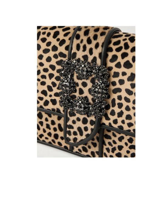 Manolo Blahnik Black Leopard-Print Calf Hair And Leather Clutch