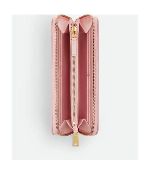 Bottega Veneta Pink Intrecciato Zip Around Wallet