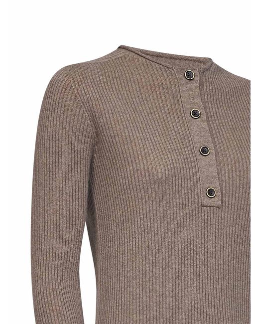 Uma Wang Brown Button-Detail Ribbed Sweater