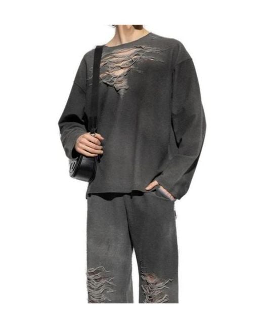 DIESEL Gray S-Ruben Distressed Sweatshirt for men