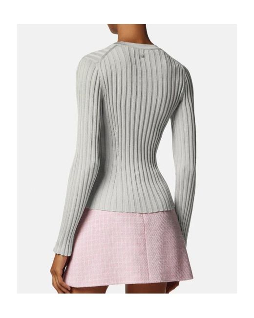 Versace Gray Ribbed Knit Crewneck Top
