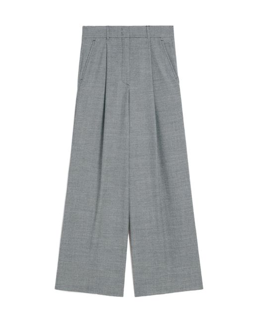 Weekend by Maxmara Gray Wool Flannel Wide-Leg Pants