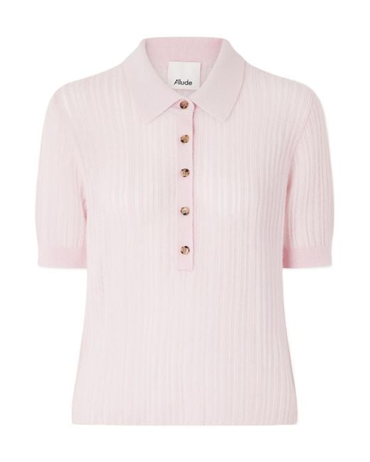 Allude Pink Short-Sleeve Striped Top