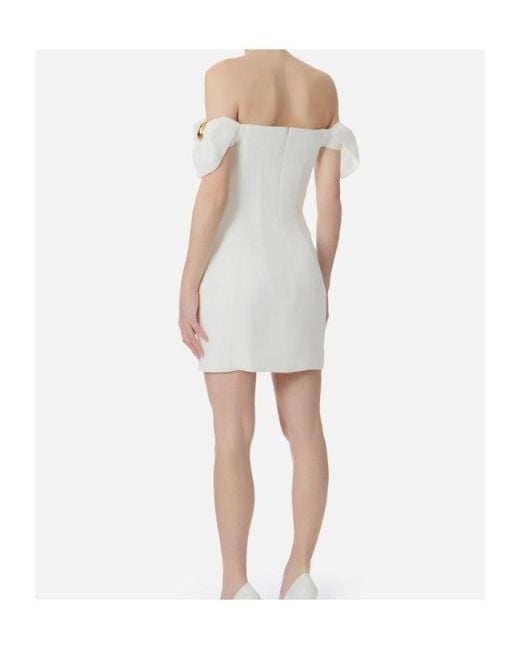 Elisabetta Franchi White Off Shoulder Pleated Mini Dress