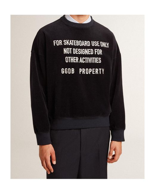 Golden Goose Deluxe Brand Black Slogan Embroidered Crewneck Velvet Swetashirt for men