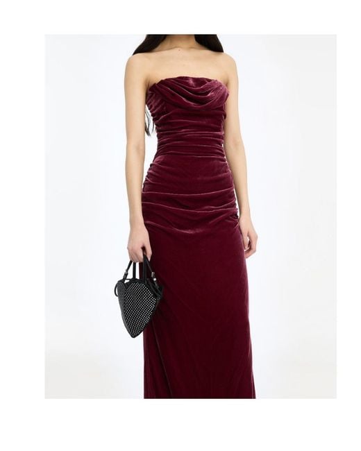 ROTATE BIRGER CHRISTENSEN Purple Silk Velvet Ruched Dress