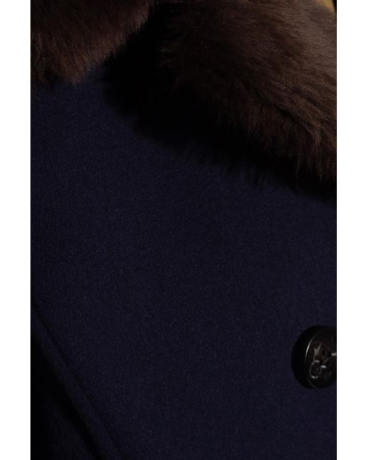 Tory Burch Blue Notched-Lapels Shearling Jacket