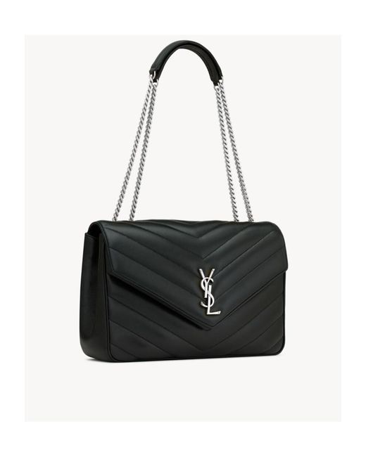 Saint Laurent Black Loulou Foldover Top Large Shoulder Bag