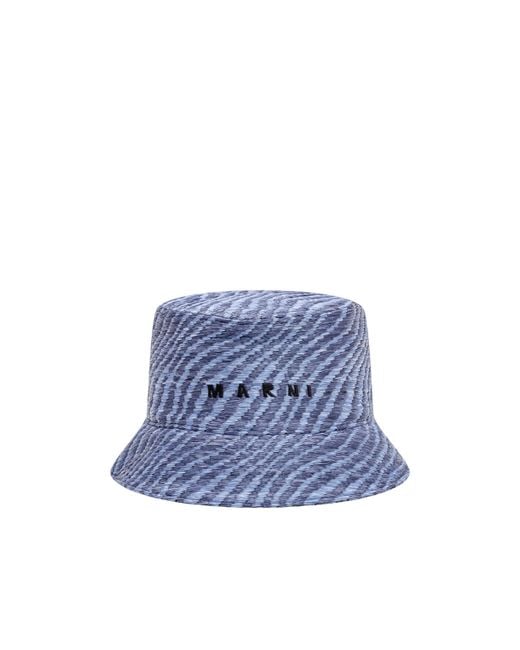 Marni Blue Logo Embroidered Bucket Hat