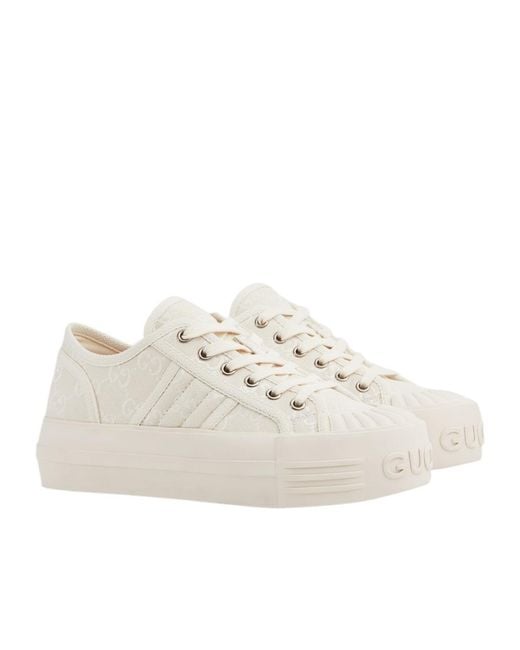 Gucci White Monogrammed Low-Top Sneakers